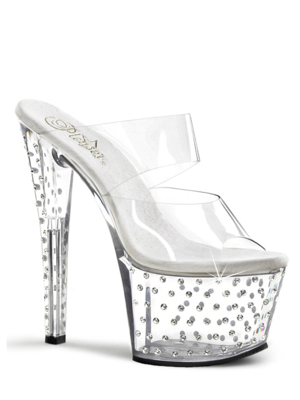 Pleaser Stardust-702 Clear Platform Heels with Rhinestones